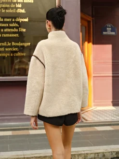 Minky Contrast Piping Fleece Jacket Outerwear|Jackets