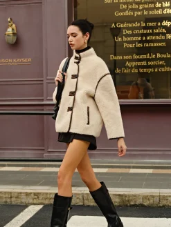 Sale Minky Contrast Piping Fleece Jacket Outerwear|Jackets