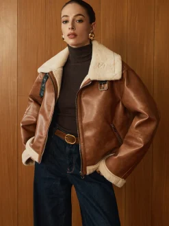 Sale Minky Faux Leather Zipper Jacket Outerwear|Jackets