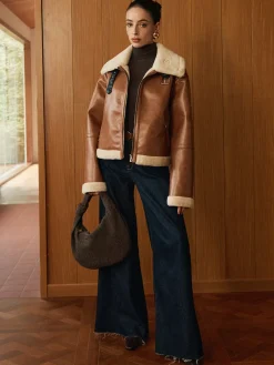 Sale Minky Faux Leather Zipper Jacket Outerwear|Jackets