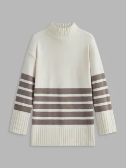 New Miss Paris Mock Neck Stripe Sweater Sweater Tops|Sweaters & Cardigans