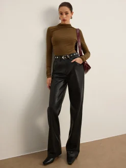 Discount Mock Neck Asymmetical Pleated Top T-shirts