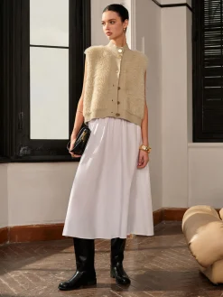 Sale Mock Neck Button Fuzzy Vest Outerwear|Vests