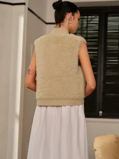 Sale Mock Neck Button Fuzzy Vest Outerwear|Vests