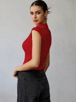 Online Mock Neck Cap Sleeve T-Shirt T-shirts|Tops