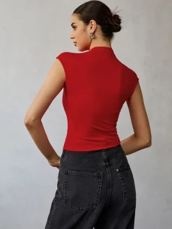 Online Mock Neck Cap Sleeve T-Shirt T-shirts|Tops