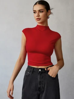 Online Mock Neck Cap Sleeve T-Shirt T-shirts|Tops