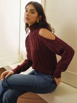 Best Mock Neck Cold-Shoulder Knit Top Sweater Tops|Sweaters & Cardigans