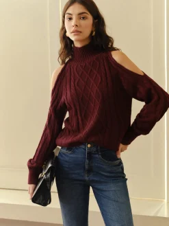 Best Mock Neck Cold-Shoulder Knit Top Sweater Tops|Sweaters & Cardigans
