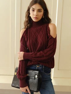 Best Mock Neck Cold-Shoulder Knit Top Sweater Tops|Sweaters & Cardigans