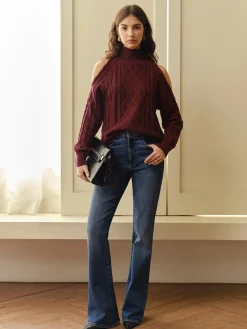 Best Mock Neck Cold-Shoulder Knit Top Sweater Tops|Sweaters & Cardigans