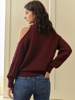 Best Mock Neck Cold-Shoulder Knit Top Sweater Tops|Sweaters & Cardigans