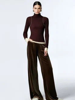 New Mock Neck Contrast Binding Jersey Top T-shirts|Tops