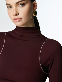 New Mock Neck Contrast Binding Jersey Top T-shirts|Tops