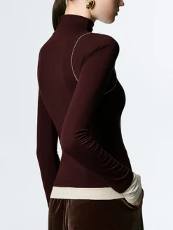 New Mock Neck Contrast Binding Jersey Top T-shirts|Tops