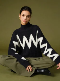 Clearance Mock Neck Contrast Binding Sweater Sweater Tops|Sweaters & Cardigans