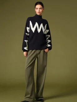 Clearance Mock Neck Contrast Binding Sweater Sweater Tops|Sweaters & Cardigans