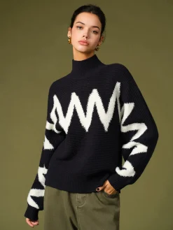 Clearance Mock Neck Contrast Binding Sweater Sweater Tops|Sweaters & Cardigans