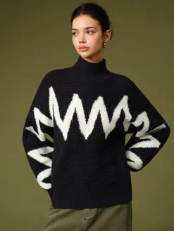 Clearance Mock Neck Contrast Binding Sweater Sweater Tops|Sweaters & Cardigans