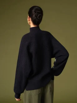 Clearance Mock Neck Contrast Binding Sweater Sweater Tops|Sweaters & Cardigans