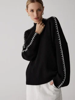 Best Mock Neck Contrast Knit Sweater Sweater Tops|Sweaters & Cardigans