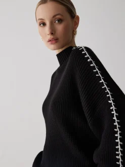 Best Mock Neck Contrast Knit Sweater Sweater Tops|Sweaters & Cardigans