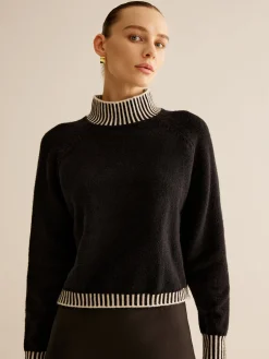 Best Mock Neck Contrast Pinstripe Sweater Sweater Tops|Sweaters & Cardigans