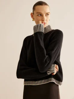 Best Mock Neck Contrast Pinstripe Sweater Sweater Tops|Sweaters & Cardigans