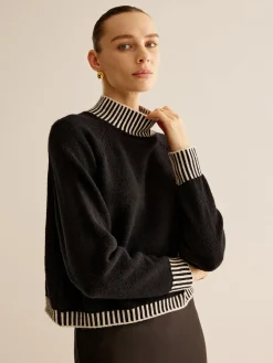 Best Mock Neck Contrast Pinstripe Sweater Sweater Tops|Sweaters & Cardigans