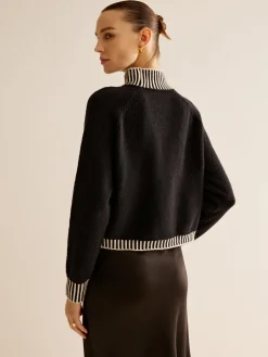 Best Mock Neck Contrast Pinstripe Sweater Sweater Tops|Sweaters & Cardigans
