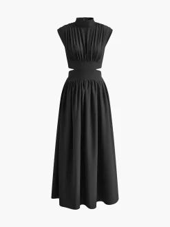 Clearance Mock Neck Cut Out Long Dress White Dresses|Black Dresses