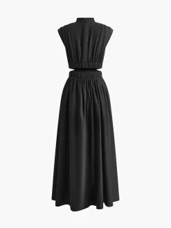 Clearance Mock Neck Cut Out Long Dress White Dresses|Black Dresses