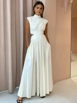 Clearance Mock Neck Cut Out Long Dress White Dresses|Black Dresses