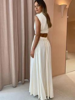 Clearance Mock Neck Cut Out Long Dress White Dresses|Black Dresses