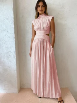 Clearance Mock Neck Cut Out Long Dress White Dresses|Black Dresses