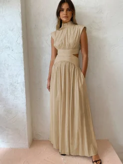 Clearance Mock Neck Cut Out Long Dress White Dresses|Black Dresses