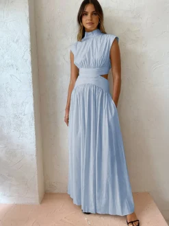 Clearance Mock Neck Cut Out Long Dress White Dresses|Black Dresses