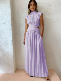 Clearance Mock Neck Cut Out Long Dress White Dresses|Black Dresses