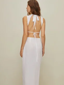 Best Mock Neck Cutout Backless Dress White Dresses|Casual Dresses