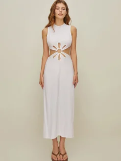 Best Mock Neck Cutout Backless Dress White Dresses|Casual Dresses
