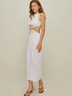 Best Mock Neck Cutout Backless Dress White Dresses|Casual Dresses