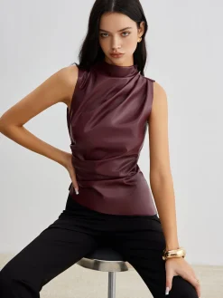 Sale Mock Neck Faux Leather Cinched Tank Top Tank Tops & Camis|Tops