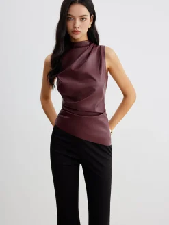 Sale Mock Neck Faux Leather Cinched Tank Top Tank Tops & Camis|Tops