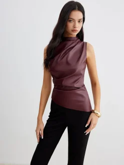 Sale Mock Neck Faux Leather Cinched Tank Top Tank Tops & Camis|Tops
