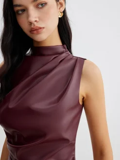 Sale Mock Neck Faux Leather Cinched Tank Top Tank Tops & Camis|Tops