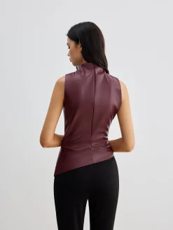 Sale Mock Neck Faux Leather Cinched Tank Top Tank Tops & Camis|Tops
