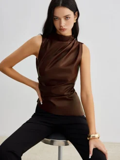 Sale Mock Neck Faux Leather Cinched Tank Top Tank Tops & Camis|Tops