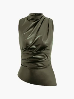 Sale Mock Neck Faux Leather Cinched Tank Top Tank Tops & Camis|Tops