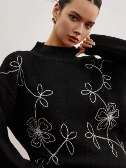 Clearance Mock Neck Floral Shift Sweater Sweater Tops|Sweaters & Cardigans