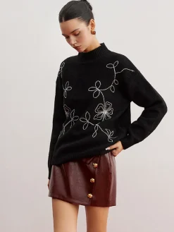 Clearance Mock Neck Floral Shift Sweater Sweater Tops|Sweaters & Cardigans